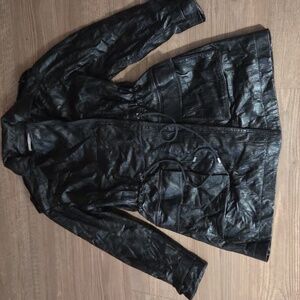 Alice + Olivia Leather Black Parka Coat